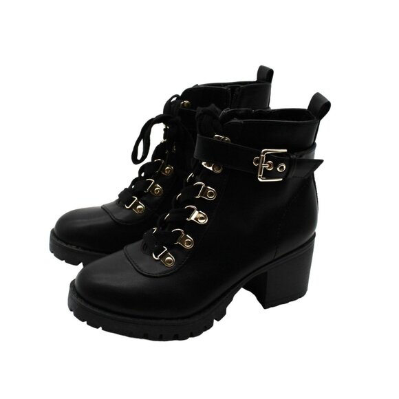 Wild Pair Womens Black Buckle Combat & Lace-up Boots - Picture 4 of 7